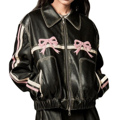 Bow Biker's Leather Jacket Women