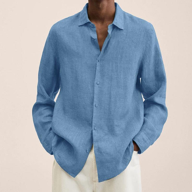 Camisa de solapa de manga larga para hombre, cárdigan con botones sueltos, camiseta, Top, ropa para hombre