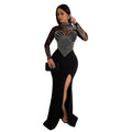 Women's Rhinestone Pearl See-through Waist-tight Stretch Split Dress