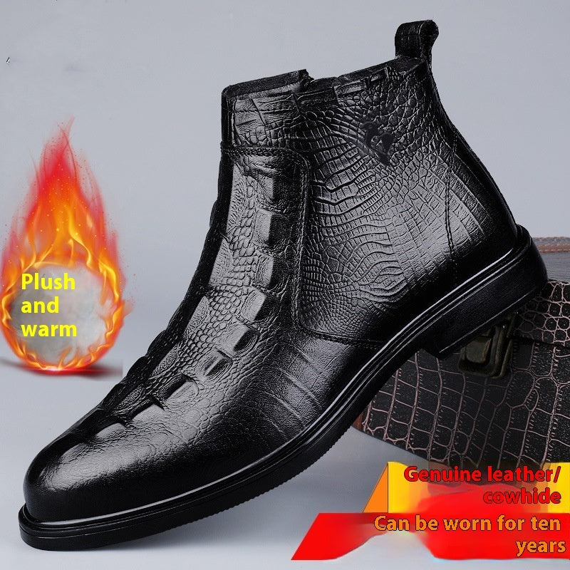 Men's Shoes Winter High-top Leather Shoes Fleece-lined Warm