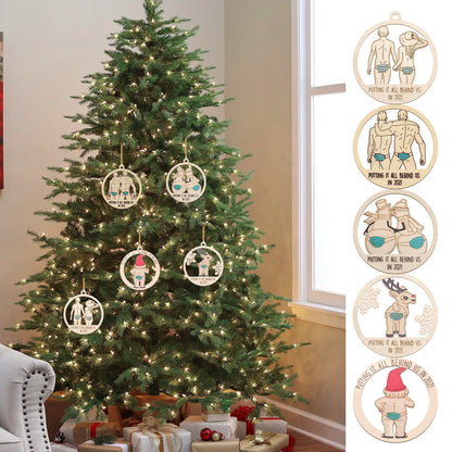 Wooden Christmas Tree With Hanging Decorations