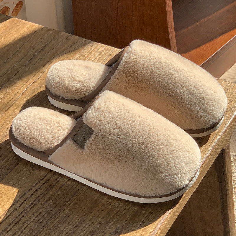 Winter Plush Slippers Warm Solid House Shoes Non-slip Bedroom Floor Home Slipper For Women Men