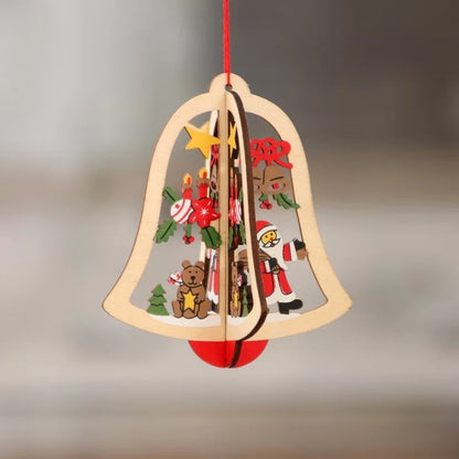 Christmas tree small pendant wooden five-pointed star bell pendant gift Christmas decoration wooden