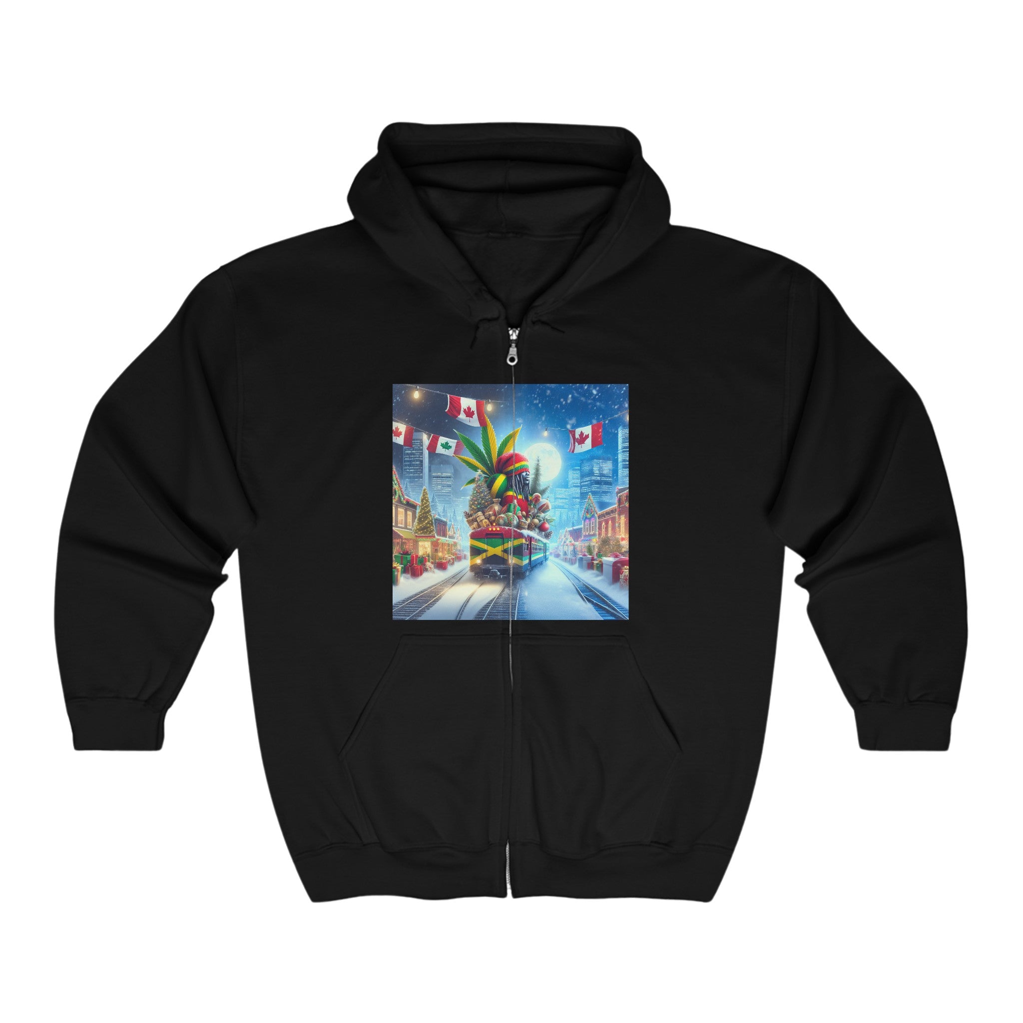 Christmas Vibes Full Zip Hoodie - USA & Canada Travel Theme