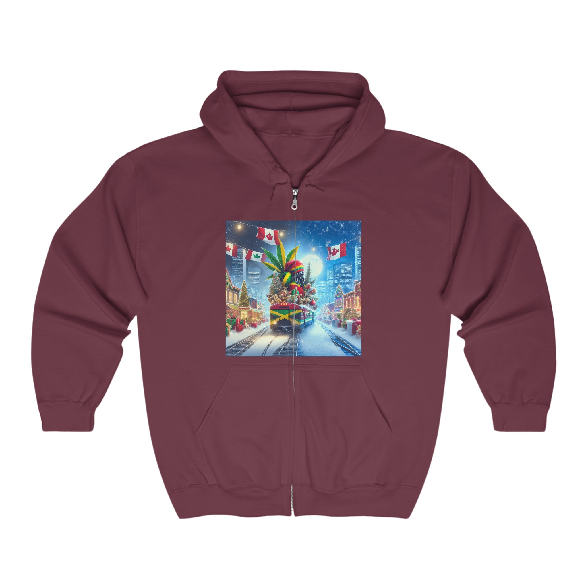Christmas Vibes Full Zip Hoodie - USA & Canada Travel Theme