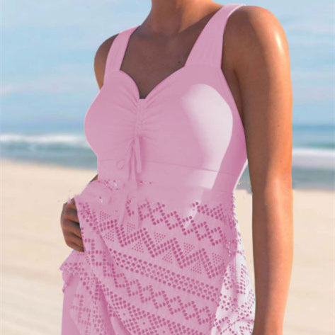 Women's Lace One-Piece Swimsuit Set | Solid Color with Matching Pants
