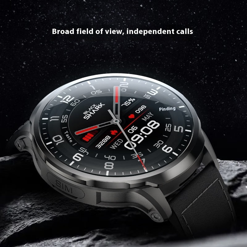 Smartwatch with a black strap on a dark background
