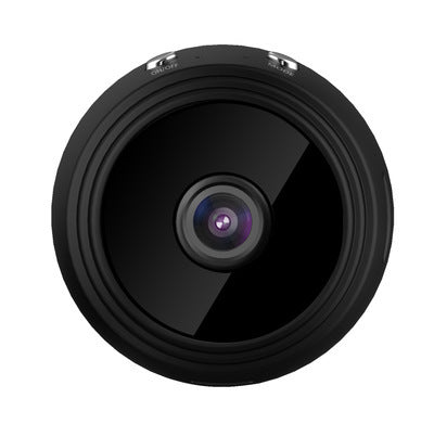 Black camera lens on a white background