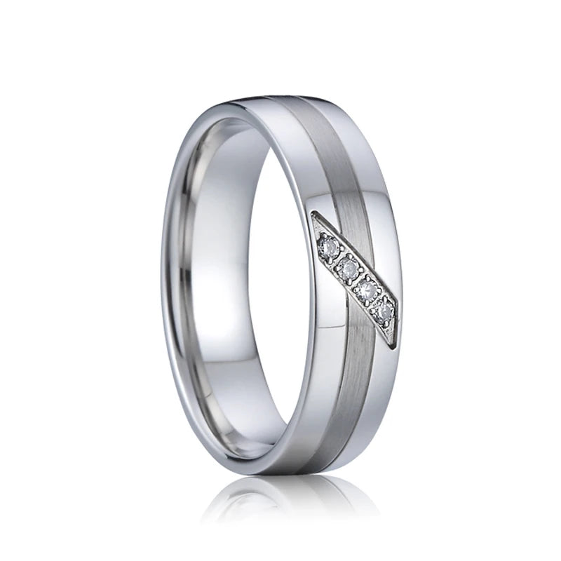 Titanfitz Custom Engraved Titanium & Stainless Steel Wedding Bands – His and Hers Rings with Cubic Zirconia