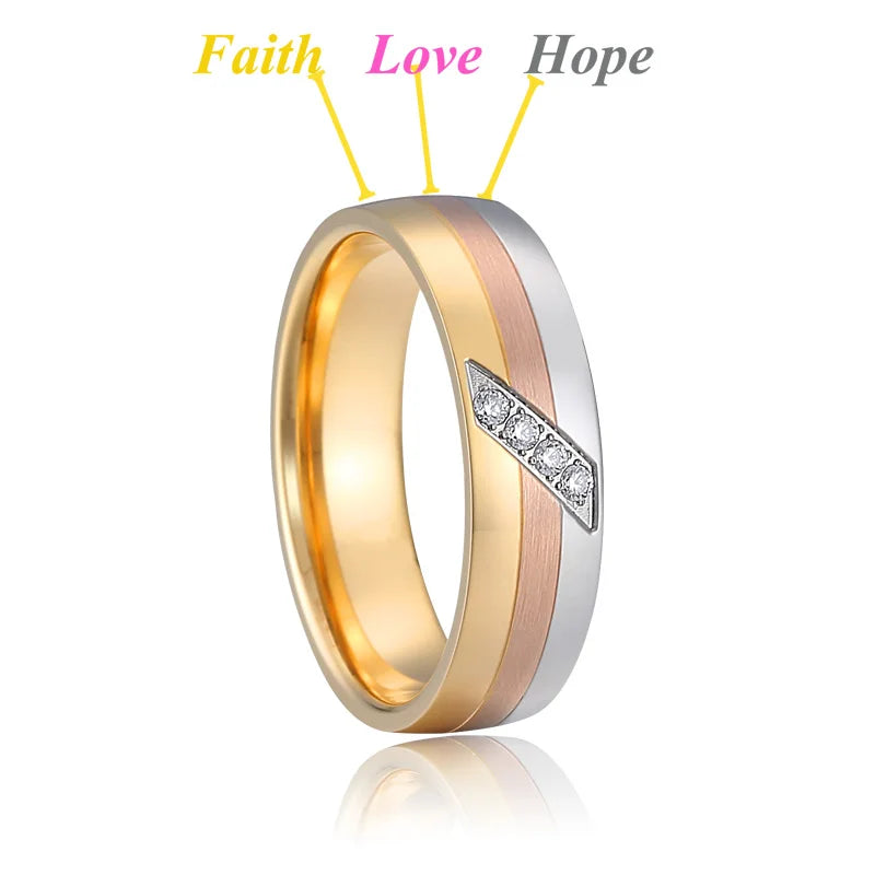 Titanfitz Custom Engraved Titanium & Stainless Steel Wedding Bands – His and Hers Rings with Cubic Zirconia