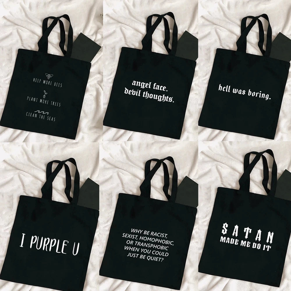 Harajuku Tumblr Graphic Ladies Shopping Bag Handbags Cloth Canvas Tote Bags Women Eco Reusable Shoulder Shopper Bags