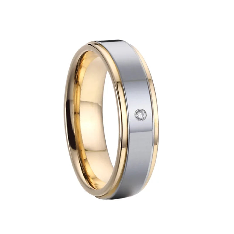 Titanfitz Custom Engraved Titanium & Stainless Steel Wedding Bands – His and Hers Rings with Cubic Zirconia