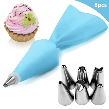 best 8PCS/bag Silicone Icing Piping Cream Pastry Bag + 6 Stainless Steel Cake Nozzle DIY Cake Decorating Tips Fondant Pastry Tools Silicone Icing Piping Cream Pastry Bag shop online at M2K Trends for 6 Stainless Steel Cake Nozzle DIY Cake Decorating Tips