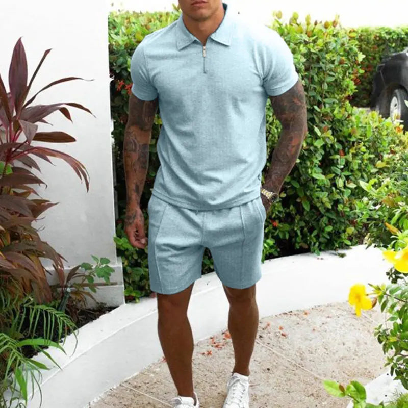 Men's Luxury Tracksuit Set Polo Shirt+Shorts Streetwear Suit