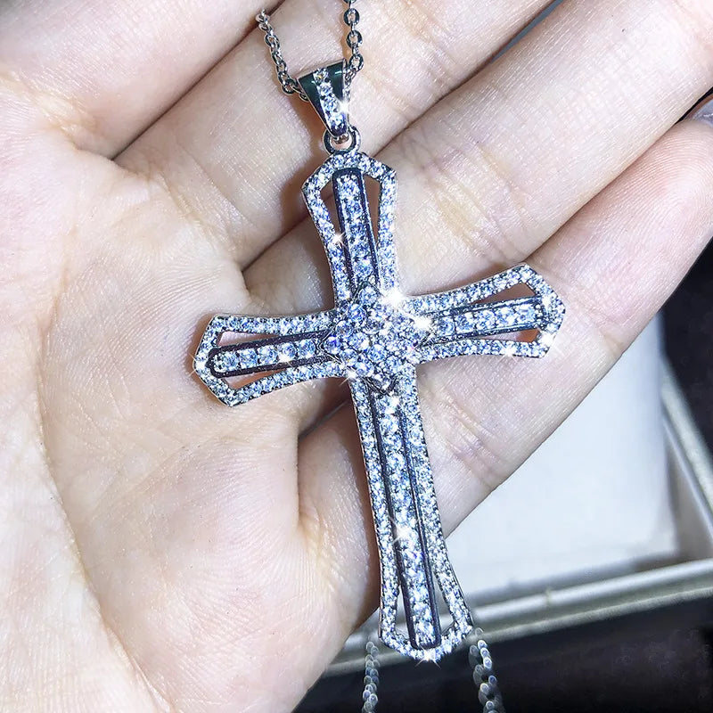 Fashion Cross Style Pendant Necklace Cute Female AAAAA+ Crystal Zircon Necklace S925 silver Choker Cross Necklaces For Women