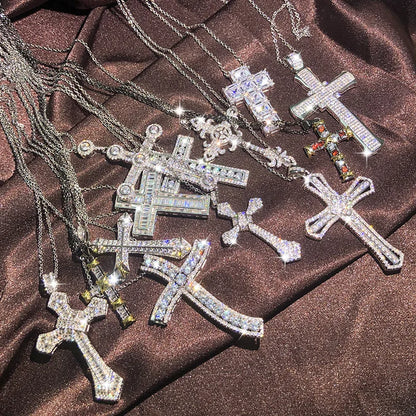 Fashion Cross Style Pendant Necklace Cute Female AAAAA+ Crystal Zircon Necklace S925 silver Choker Cross Necklaces For Women