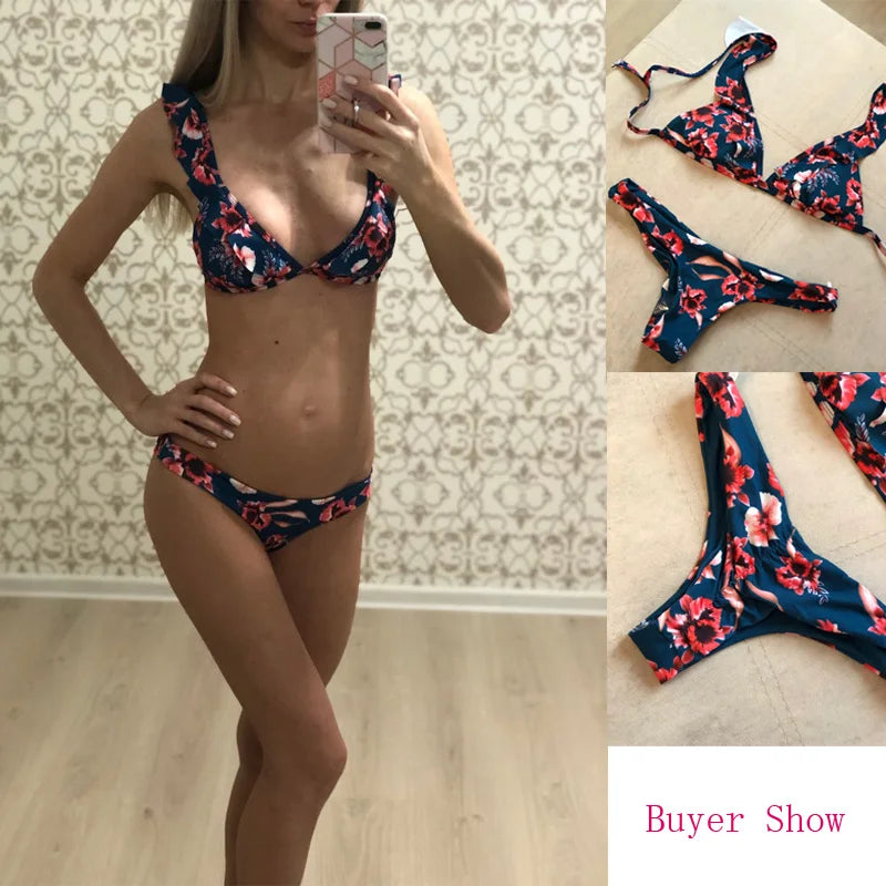 Women Push-up Padded Bikini 2021 Hot Retro Swimsuit Print Swimwear Girls Summer Beachwear Female Bathing Suit Swimming Biquini