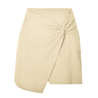 High Waist Cotton and Linen Twisted Skirt for Women