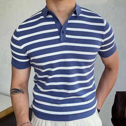 Blue Striped Business Polo Shirt For Men