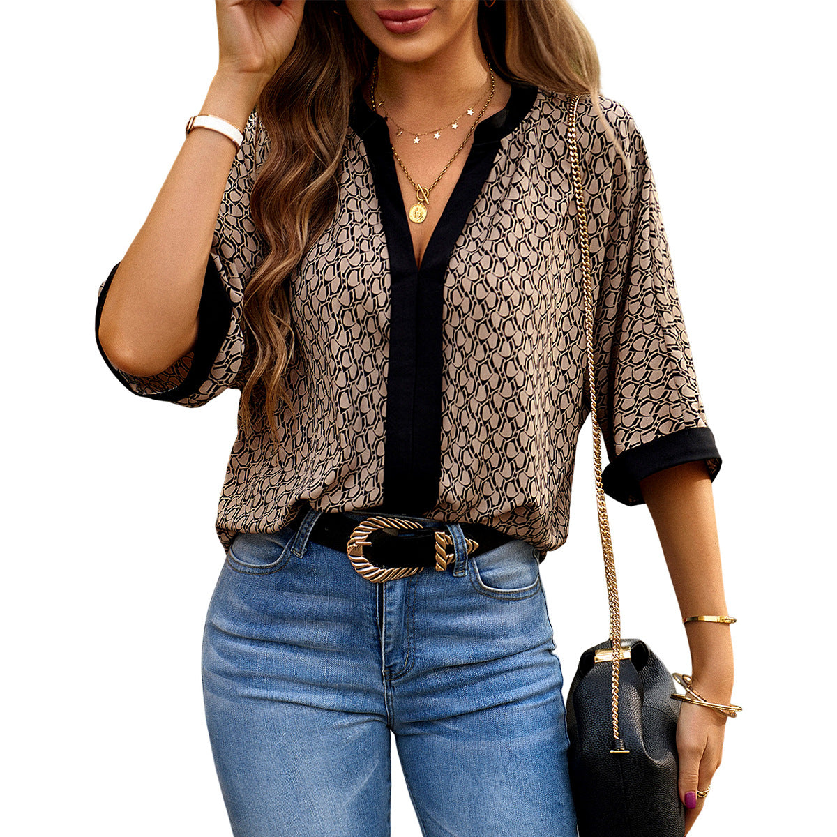 Women's Fashion Printed Shirt Short Sleeve Top