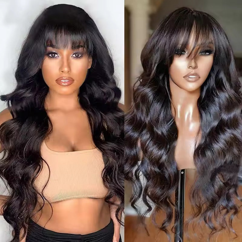 Long Curly Hair Big Wave Air Bangs Simulation Whole Head Cover