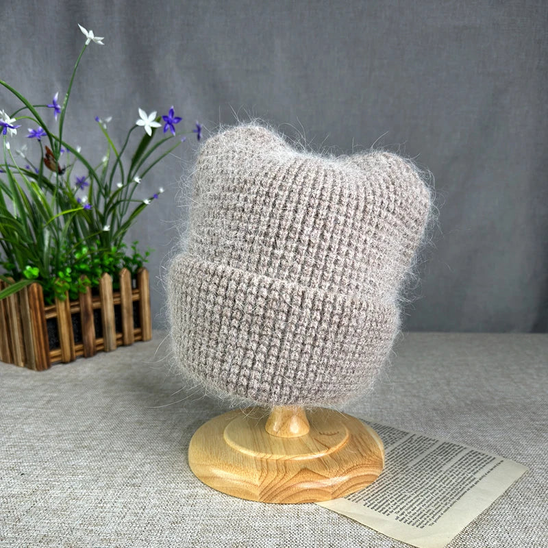 High quality New cartoon Rabbit fur beanies hats Winter Hat for women girl big size Warm Cat ears Ski Hat﻿ ﻿