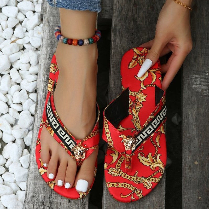 best Sexy Flip-Flops Women's Slippers New Fashion Fashion Printing Flat Flip-Flops Outdoor Slippers Flat Slippers Women's Large Size 0 shop online at M2K Trends for