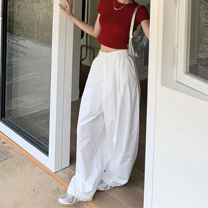 Zoki Y2K White Hip Hop Wide Leg Pants Women Autumn High Waist Korean Oversized Cargo Trousers Loose Chic All Match Streetwear