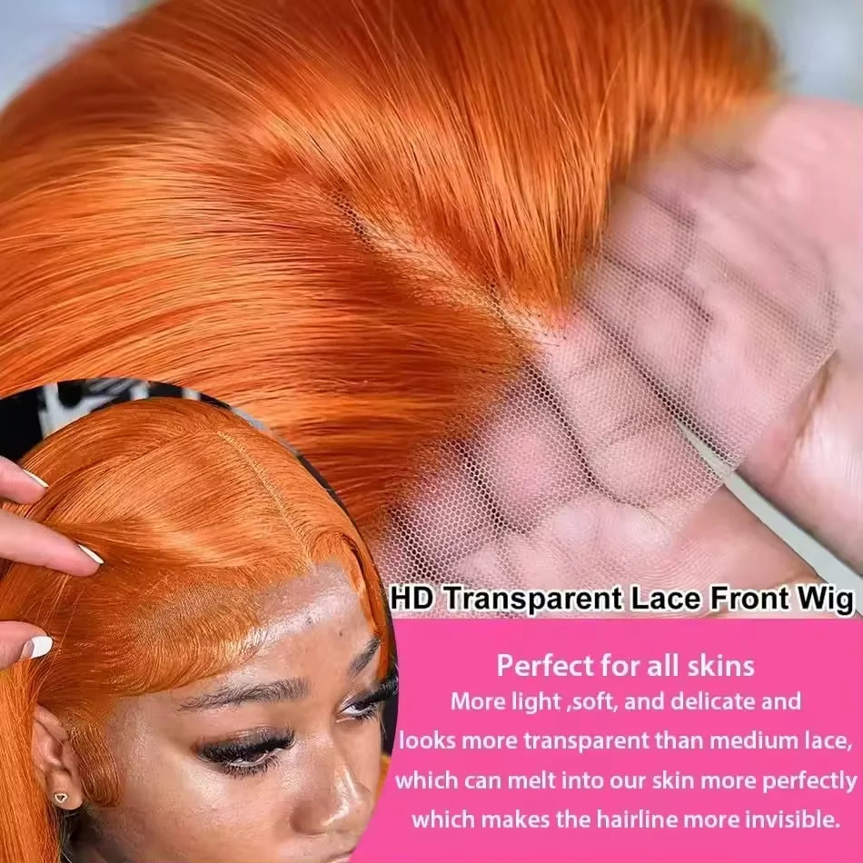350 Ginger Orange Straight Human Hair Wigs 13X4 Hd Lace Frontal Wigs 250% Density Pre-plucked Brazilian Human Hair Wig For Women
