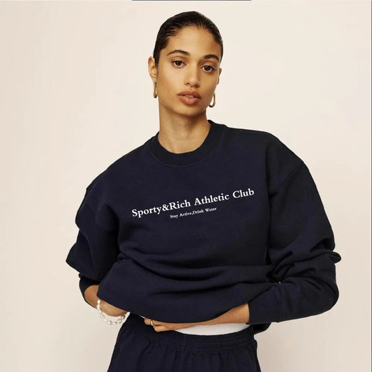 American Vintage Athletic Club Letters Printing Casual Sweatshirts Autumn Long Sleeve Loose Cotton Thick Warm Women Pullover