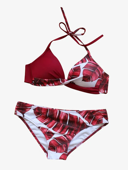 Riseado Sexy Push Up Bikinis Women's Swimsuits Leaf Print Swimwear Women 2023 Sexy Bikini Set Bathing Suit Halter Beachwear