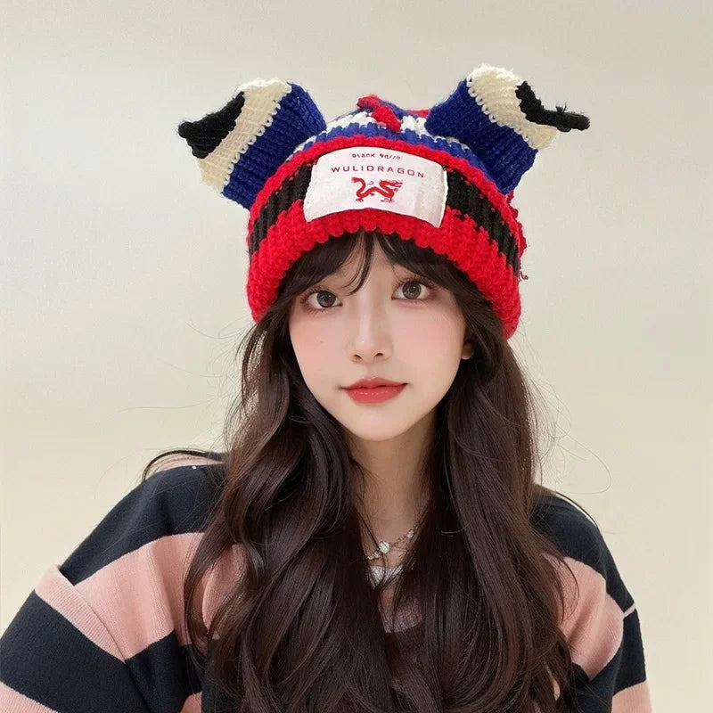 Loverboy Cat Ear Knit Hat Double-layer Warm Pig Ear Woolen Hat Cute Fashion Hooded Cap Niche Design Hip-hop Personality Cold Hat