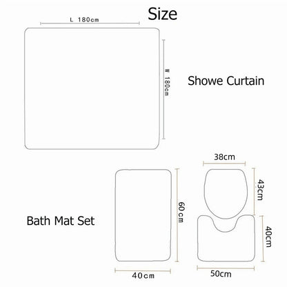 Modern Bathroom Shower Curtain Waterproof Home 3D Carpet Entrance Doormat 4Pcs Set Toilet Seat Cover Rug Bath Non-Slip Floor Mat