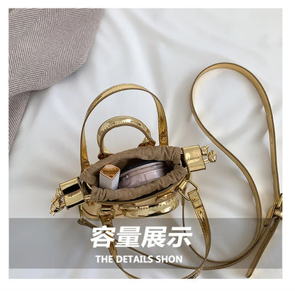 LEFTSIDE Bright Leather Gold Silver Crossbody Bags with Short Handle for Women Luxury 2023 Y2k Fashion Mini Handbags and Purses