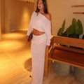 Summer Knit Beach Skirt Sets Women Sexy See Through Holiday Two Piece Outfits Long Sleeve Top and Maxi Skirt Matching Set 2025
