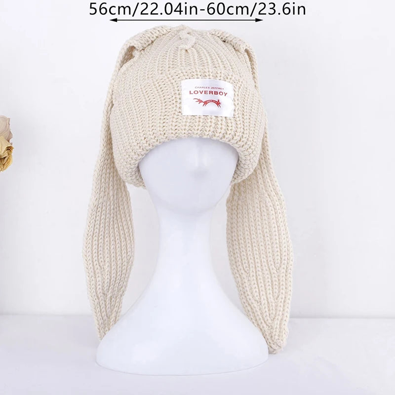 Cute Rabbit Long Ear Hat Knitted Hat Warm Cap Knit Letter Cap Unisex Cap Beanie Long Ear Hat Crochet Knitted Bunny Hat