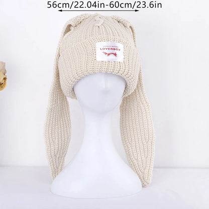 Cute Rabbit Long Ear Hat Knitted Hat Warm Cap Knit Letter Cap Unisex Cap Beanie Long Ear Hat Crochet Knitted Bunny Hat