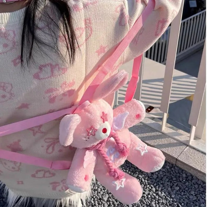 MBTI Original Y2k Womens Backpack Pink Plush Bunny Harajuku Fashion Sweet Doll Backpack Student 2024 Casual Cartoon Ladies Bag