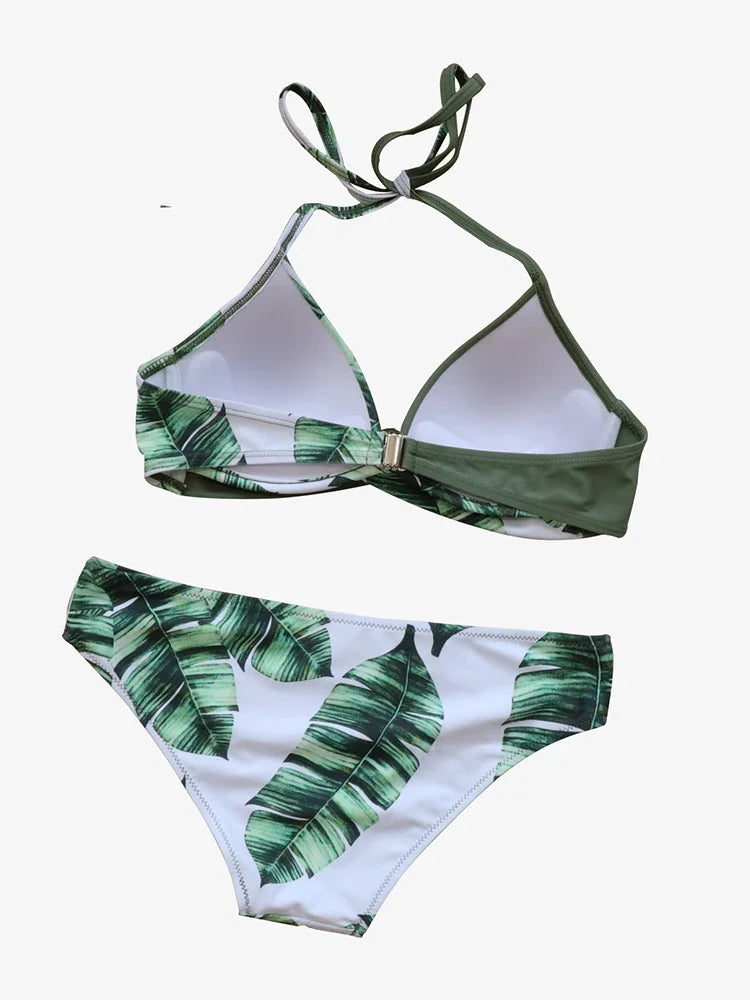 Riseado Sexy Push Up Bikinis Women's Swimsuits Leaf Print Swimwear Women 2023 Sexy Bikini Set Bathing Suit Halter Beachwear