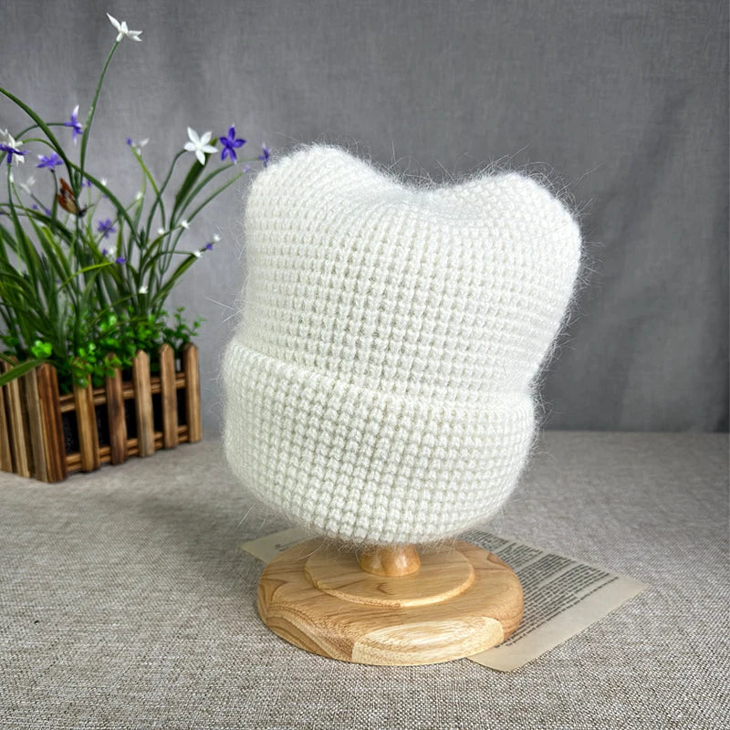 High quality New cartoon Rabbit fur beanies hats Winter Hat for women girl big size Warm Cat ears Ski Hat﻿ ﻿