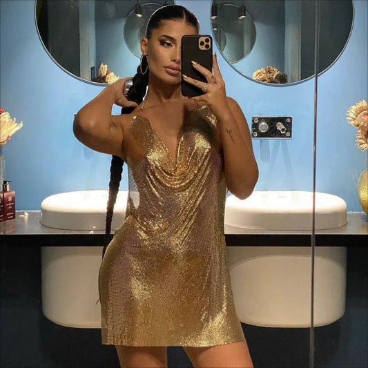 Stunning Women's Metal Sequin Split Nightclub Party Spicy Strap Dress - Shop Now!