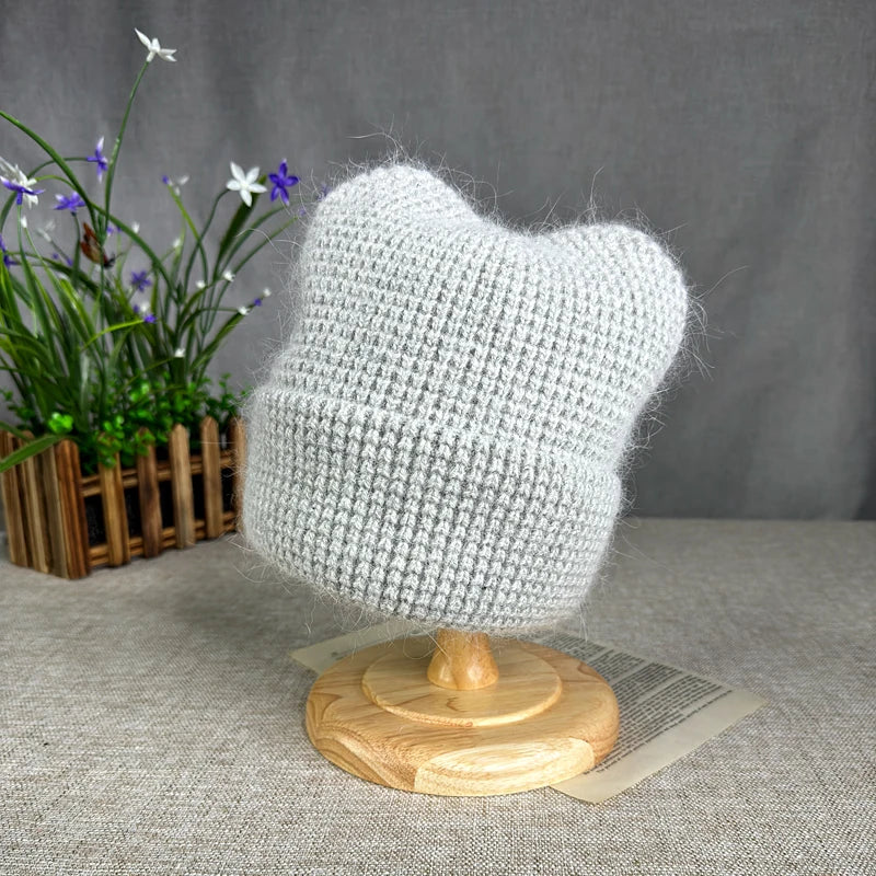 High quality New cartoon Rabbit fur beanies hats Winter Hat for women girl big size Warm Cat ears Ski Hat﻿ ﻿