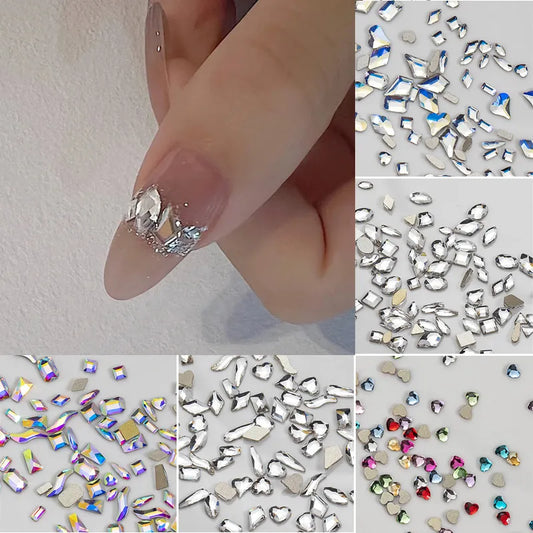 100pcs Mixed Crystal AB Nail Art Rhinestones Flatback rhiney Glass Nail Stones Gems For 3D Nails DIY Manicure Decorations