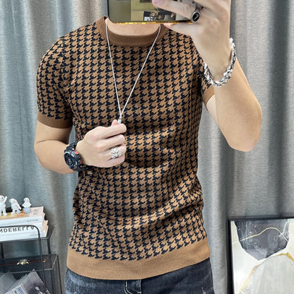 3 Color Short Sleeve Knitting T-Shirt Men Slim Streetwear Color Contrast T Shirt Men Tee Shirt Homme Social Club Outfits Tshirt