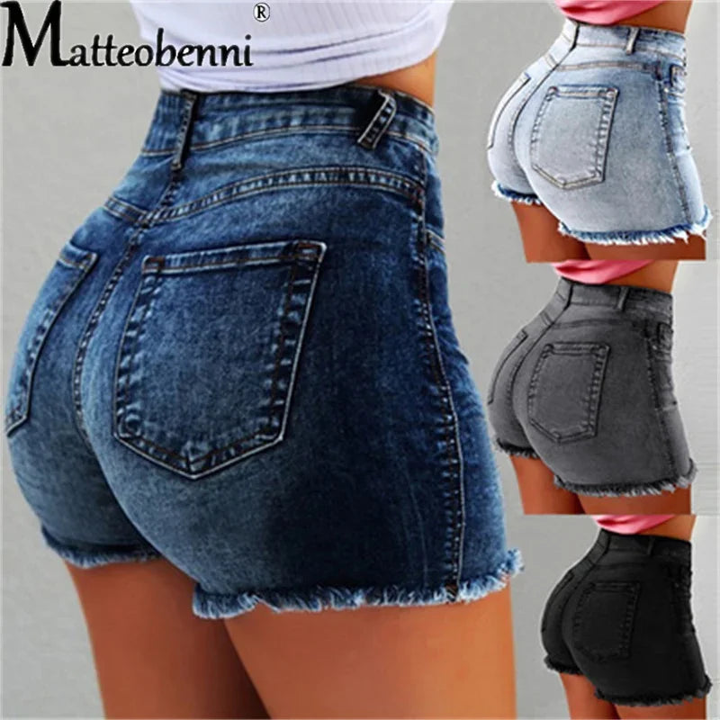 2025 Women High Waist Denim Shorts Ripped Hole Bodycon Short Feminino Jean Shorts With Tassel Summer Casual Streetwear
