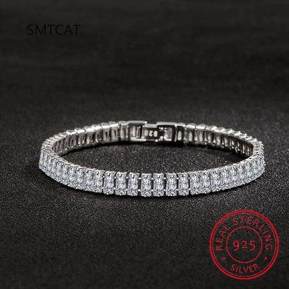 100% 925 Sterling Silver 4*6mm Emerald Cut High Carbon Diamond Bracelets For Women Engagement Wedding Party Fine Jewelry