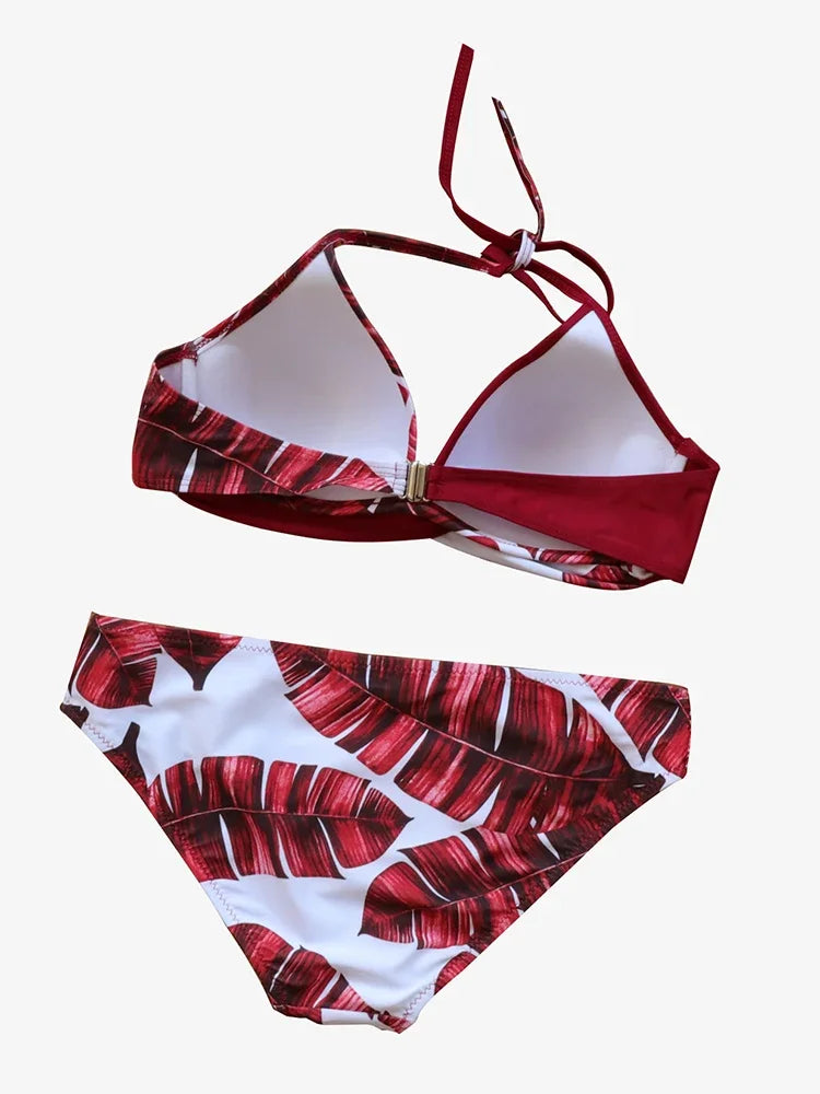 Riseado Sexy Push Up Bikinis Women's Swimsuits Leaf Print Swimwear Women 2023 Sexy Bikini Set Bathing Suit Halter Beachwear