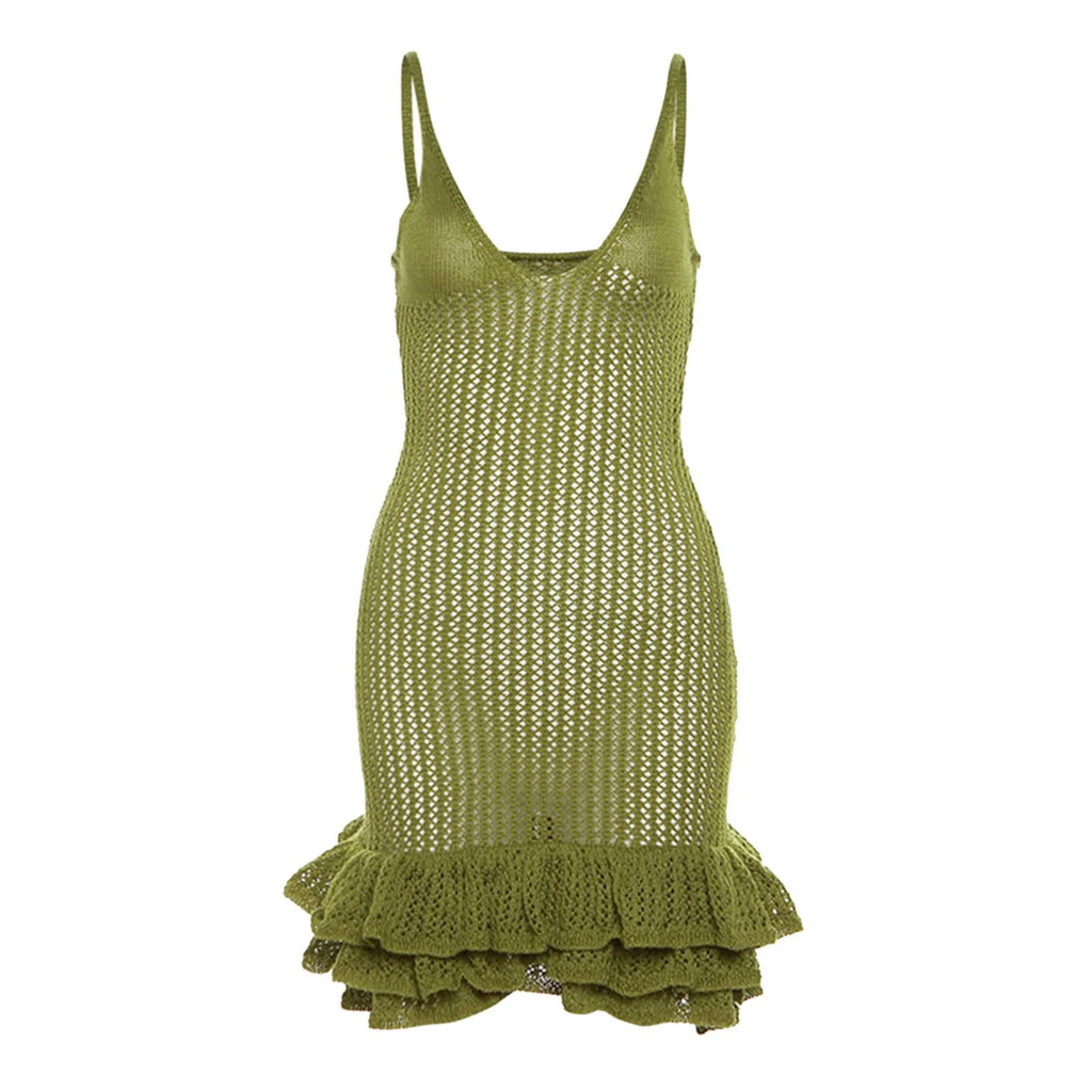 Summer Fishtail Dress - Open Back V-Neck Midi Sundress