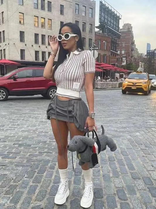 Joskaa Fashion High Waisted Pleated Skirt Women Hipster Zipper Lace-Up Ribbons Mini Skirts Shorts Fall 2023 Y2K Streetwear