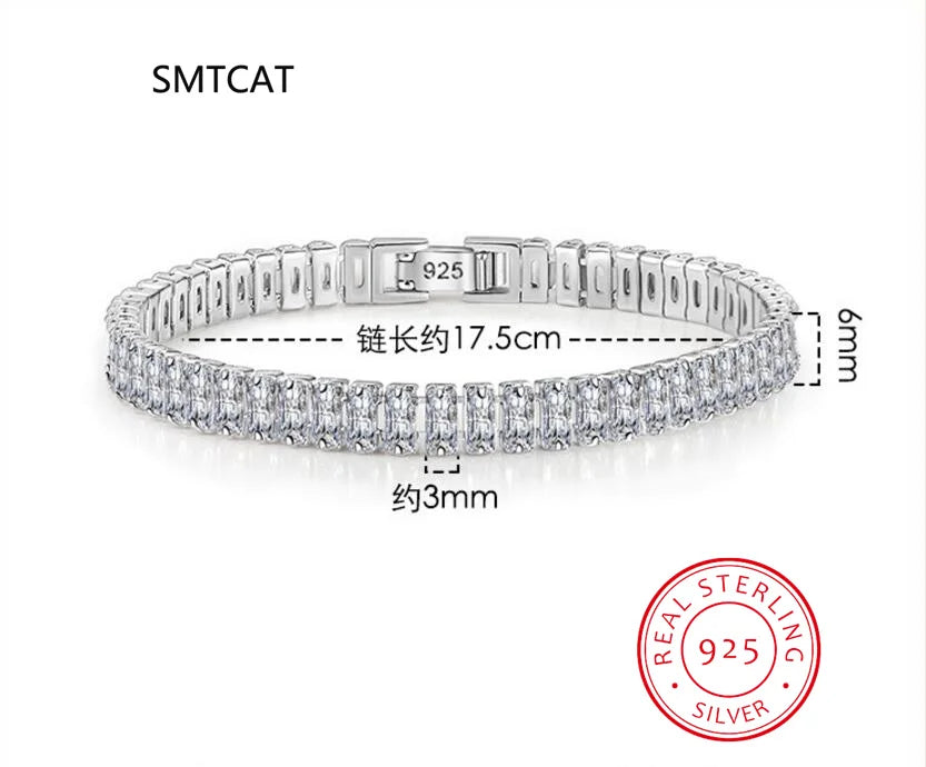 100% 925 Sterling Silver 4*6mm Emerald Cut High Carbon Diamond Bracelets For Women Engagement Wedding Party Fine Jewelry